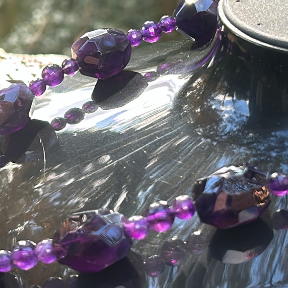 Amethyst Faceted Necklace Chunky Beaded Pendant 14K Clasp SF Statement Purple - Picture 3 of 11